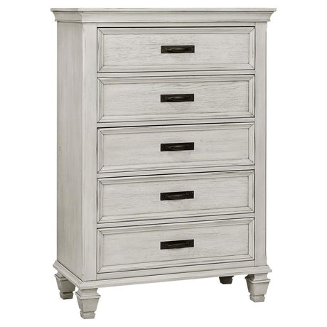 Franco 5-piece Eastern King Bedroom Set Distressed White - 205330KE-S5