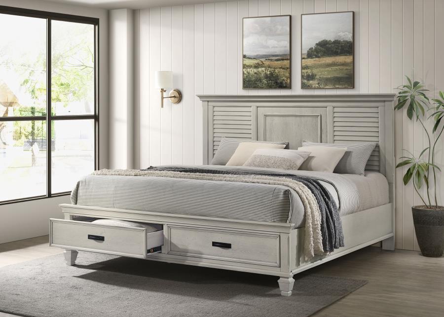 Franco Wood Eastern King Storage Panel Bed Distressed White - 205330KE