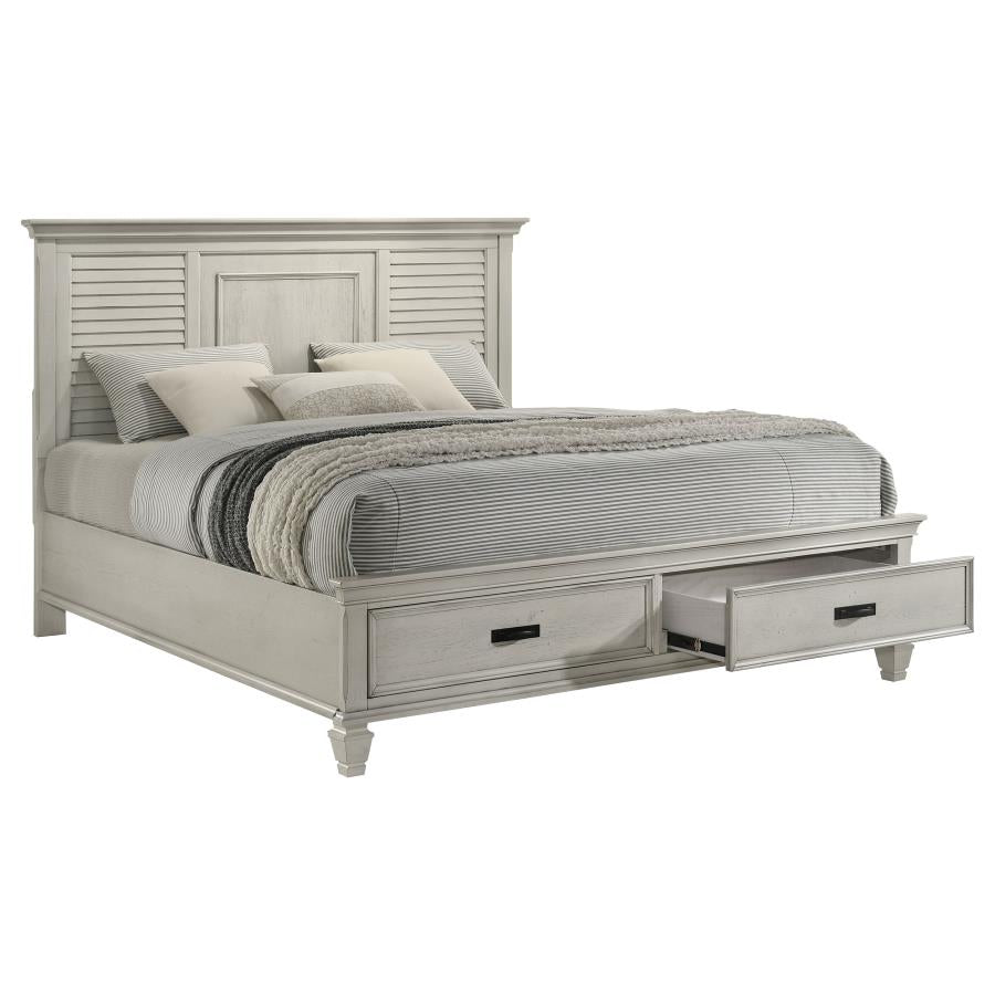 Franco Wood Eastern King Storage Panel Bed Distressed White - 205330KE