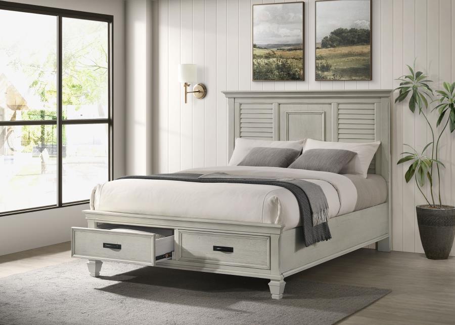 Franco Wood Queen Storage Panel Bed Distressed White - 205330Q
