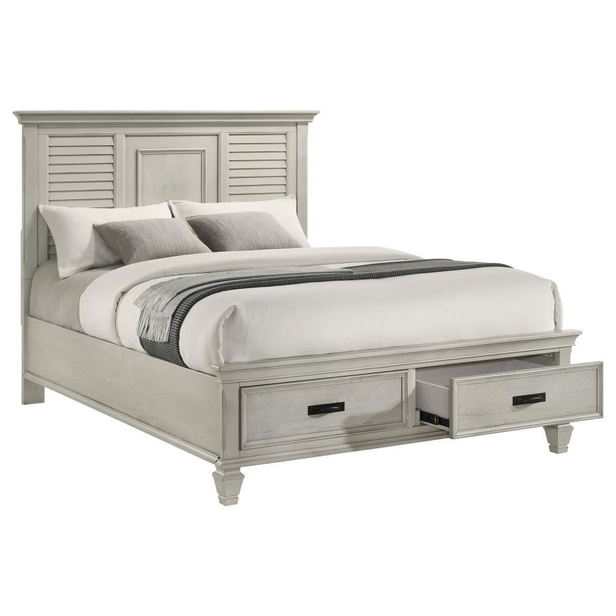 Franco Wood Queen Storage Panel Bed Distressed White - 205330Q