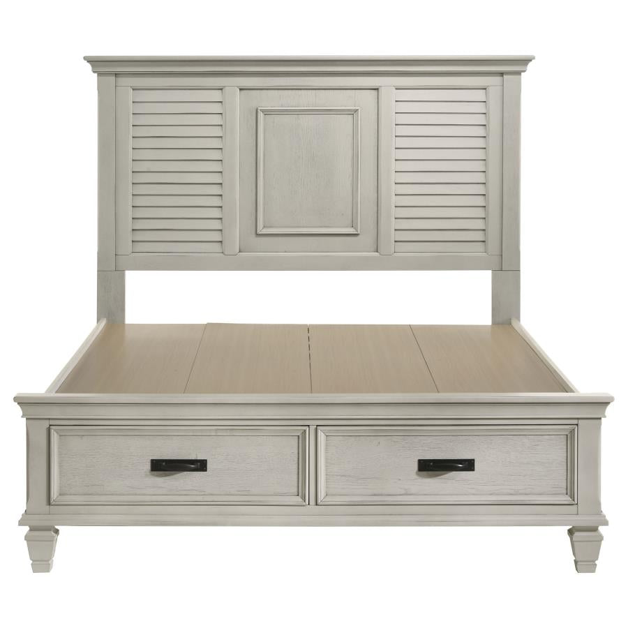 Franco Wood Queen Storage Panel Bed Distressed White - 205330Q