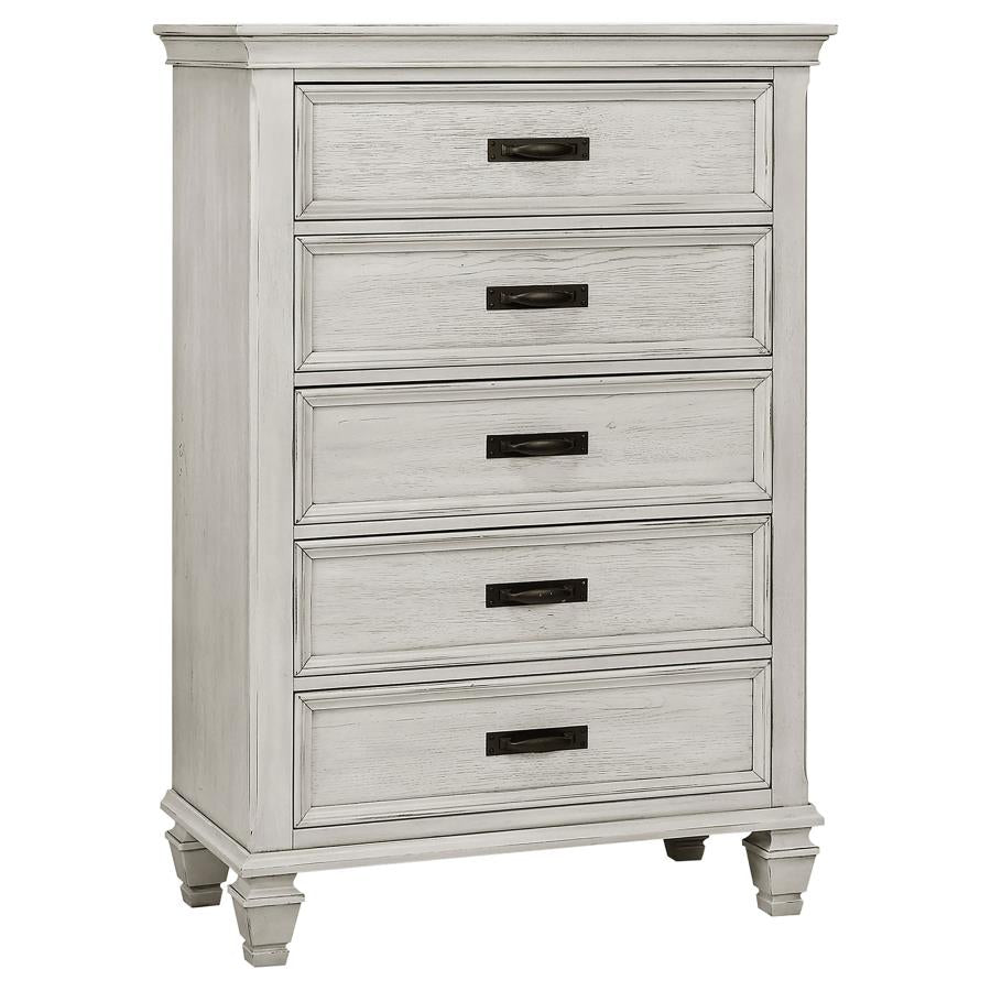 Franco 5-piece Eastern King Bedroom Set Distressed White - 205331KE-S5
