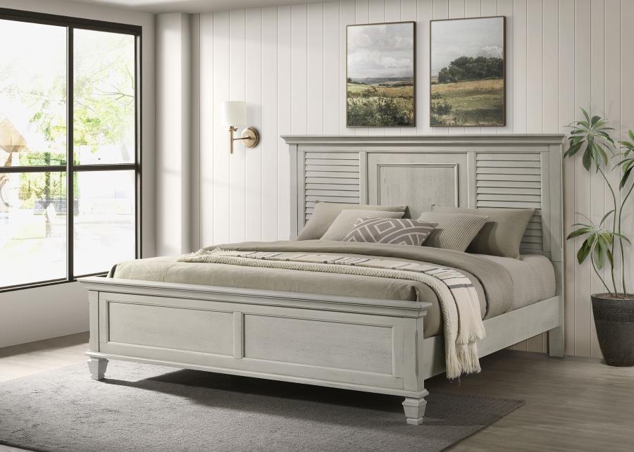 Franco Wood Eastern King Panel Bed Distressed White - 205331KE