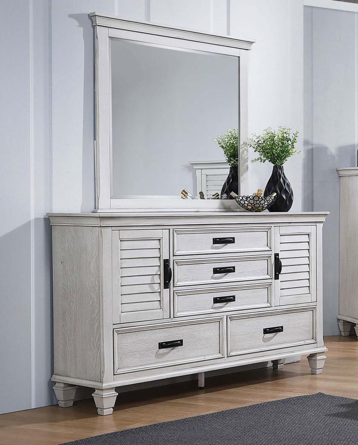 Franco 5-drawer Dresser with Mirror Distressed White - 205333M
