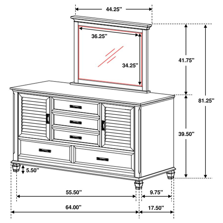 Franco 5-drawer Dresser with Mirror Distressed White - 205333M