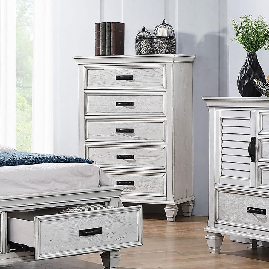 Franco 5-drawer Bedroom Chest Distressed White - 205335