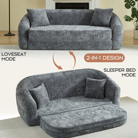 Curved Convertible Sofa, 2 In 1 Fold Out Bed With Pull Out Base And Deep Seat