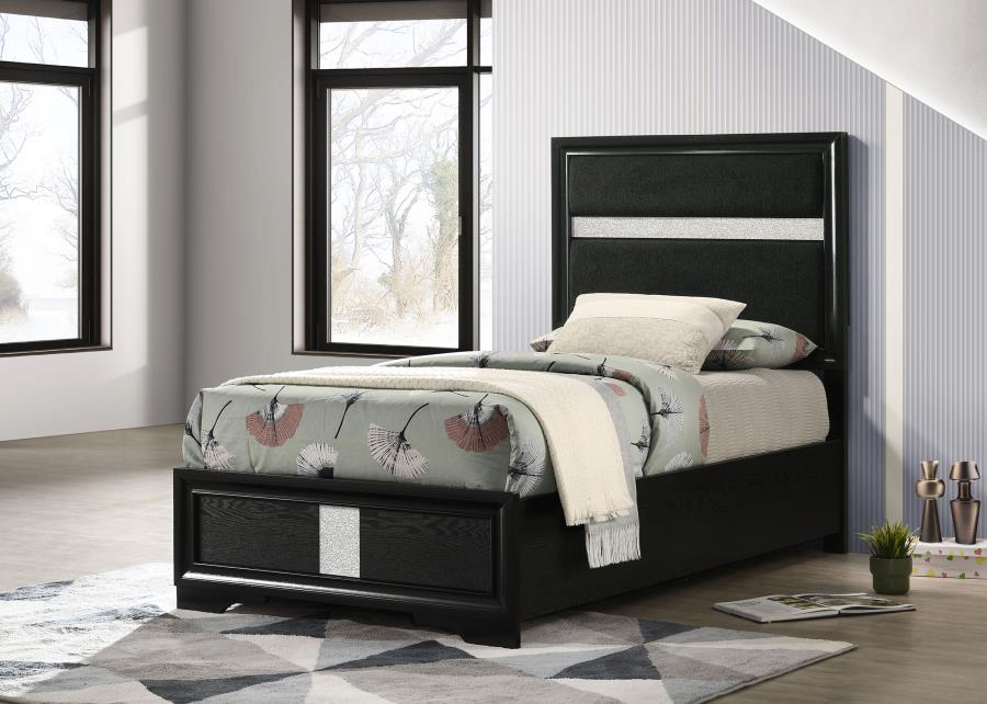Miranda 54-inch Upholstered Twin Panel Bed Black - 206360T