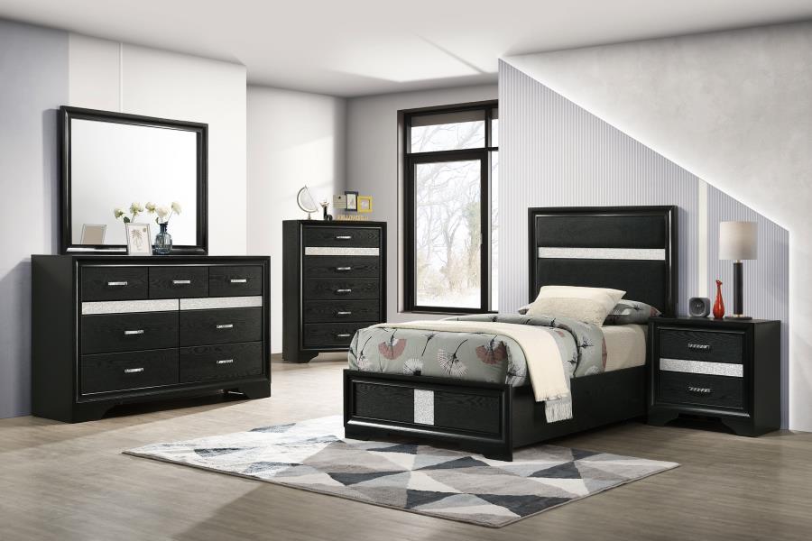 Miranda 54-inch Upholstered Twin Panel Bed Black - 206360T