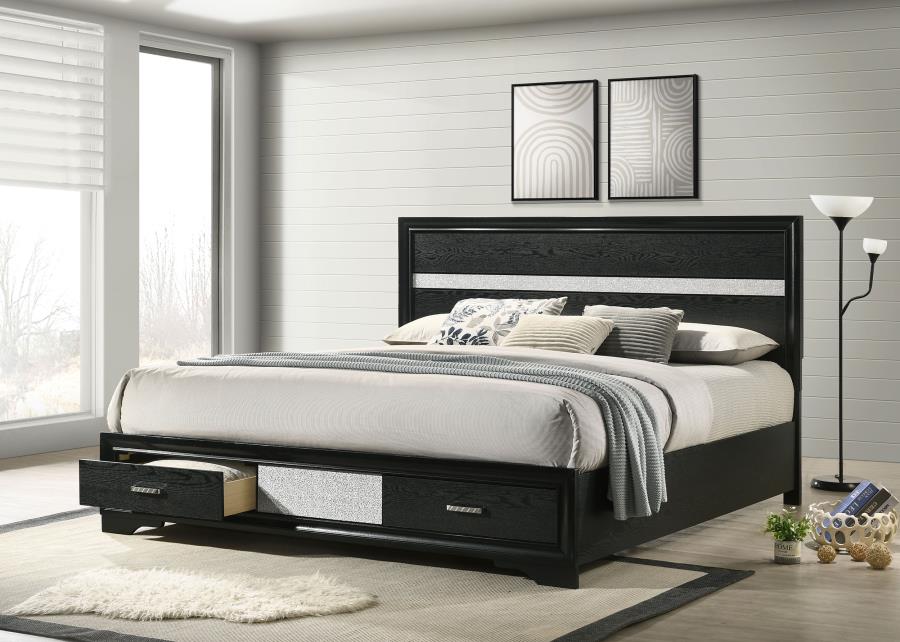 Miranda 51-inch Wood Eastern King Storage Panel Bed Black - 206361KE