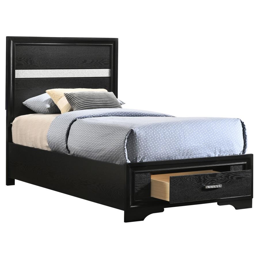Miranda 51-inch Wood Twin Storage Panel Bed Black - 206361T