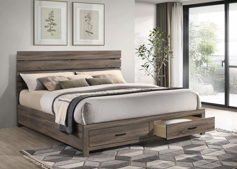 Brantford Wood Eastern King Storage Panel Bed Barrel Oak - 207040KE