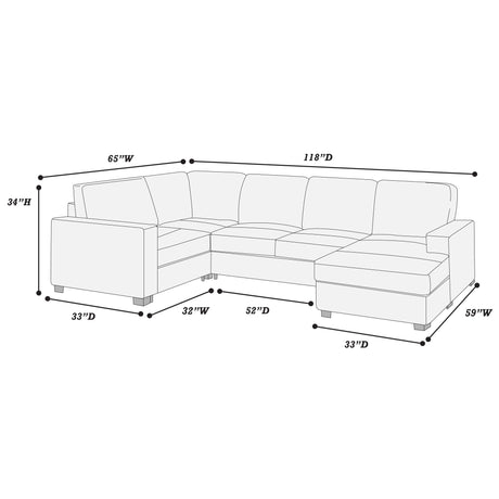 Sectional With RAF Chaise, Armless Loveseat & LAF 1 Arm Chair