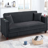 Modern Convertible Sofa With Hidden Storage USB Port, Cup Holder