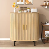 Fluted Wine Bar Cabinet With 8 Grid Wine Rack, 5 Level Adjustable Shelves, 2 Glass Holders