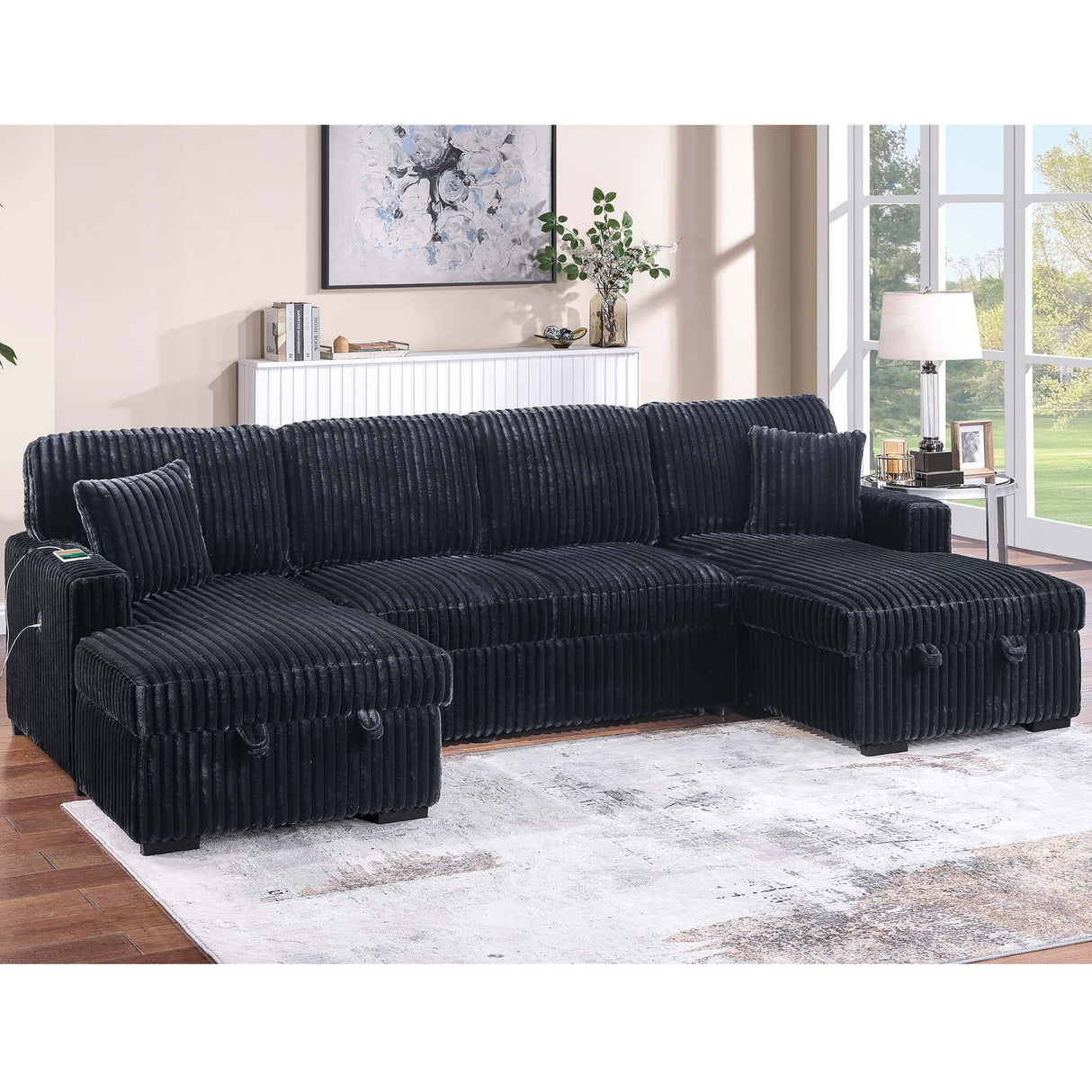 Convertible Sectional Upholstered Sleeper Sofa With Storage Chaise