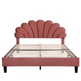 Upholstered Platform Bed With Flower Pattern Headboard
