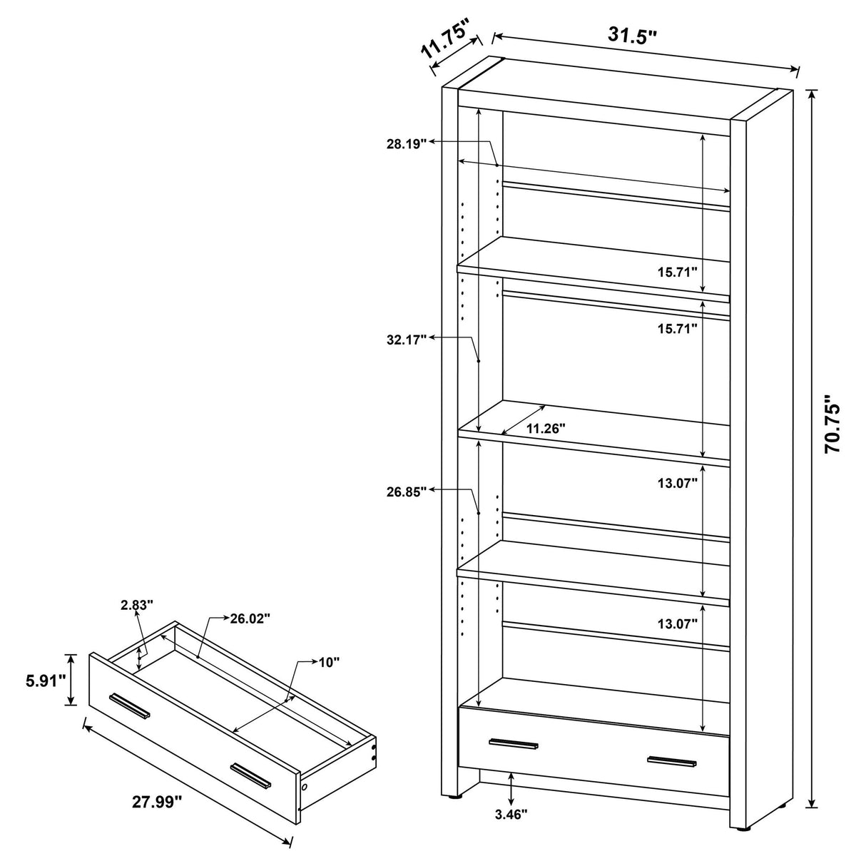 Maureen - 5 Shelf Bookcase With Drawer - Cappuccino