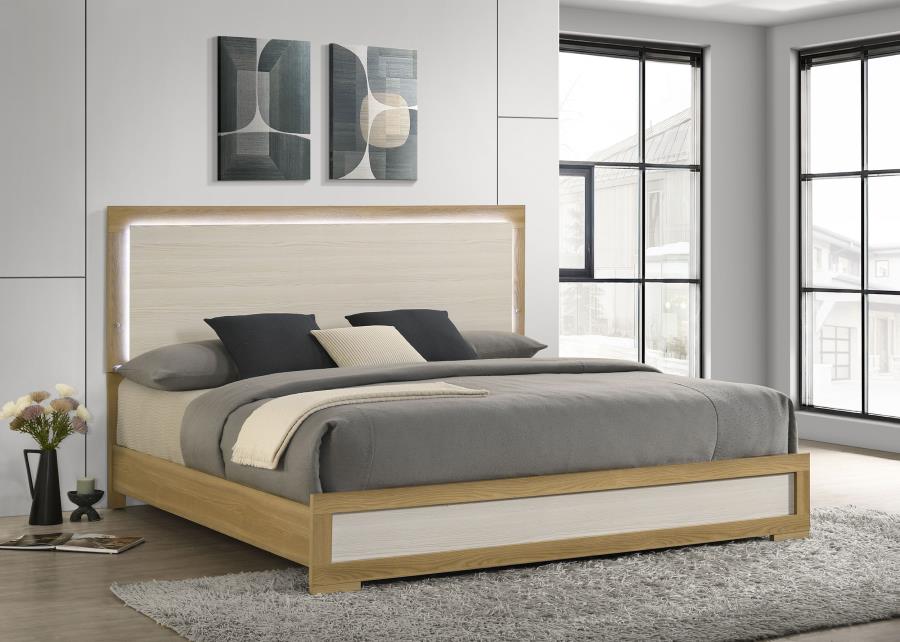 Hyland Eastern King Panel Bed LED Headboard Natural - 215651KE
