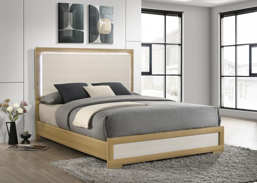 Hyland Wood Queen LED Panel Bed Natural and White - 215651Q