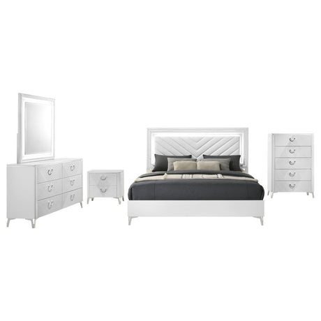 Cassia 5-piece Eastern King LED Bedroom Set White High Gloss - 215791KE-S5