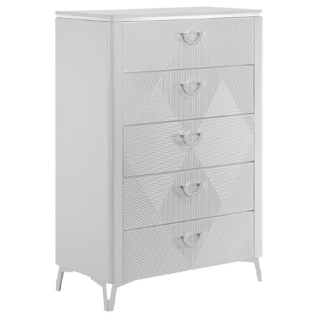 Cassia 5-piece Eastern King LED Bedroom Set White High Gloss - 215791KE-S5