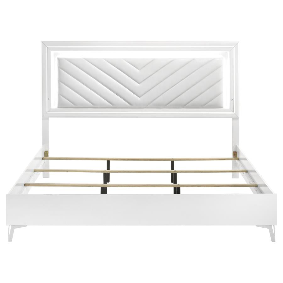 Cassia Eastern King LED Panel Bed White High Gloss - 215791KE
