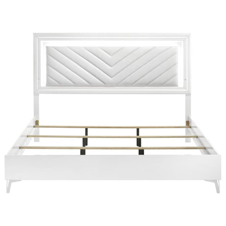 Cassia Eastern King LED Panel Bed White High Gloss - 215791KE