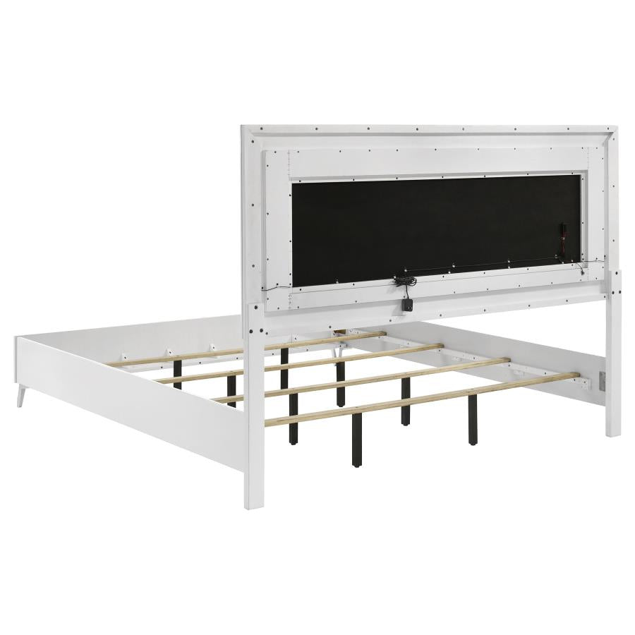 Cassia Eastern King LED Panel Bed White High Gloss - 215791KE