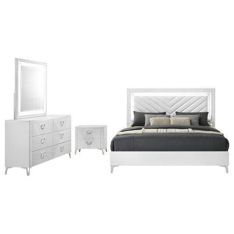 Cassia 4-piece Queen LED Bedroom Set White High Gloss - 215791Q-S4