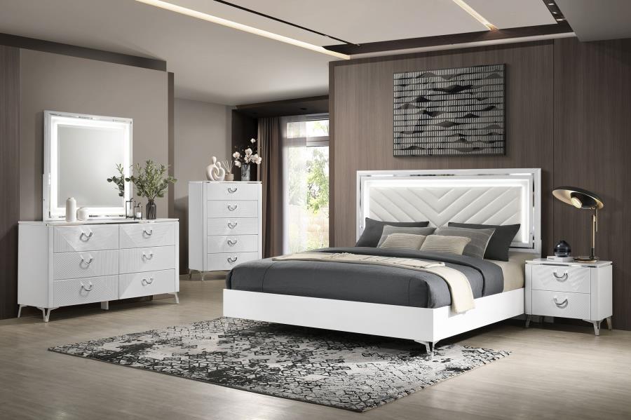 Cassia 5-piece Queen LED Bedroom Set White High Gloss - 215791Q-S5