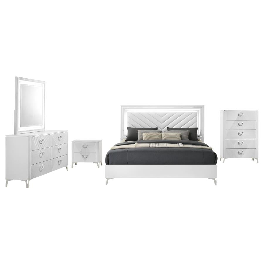 Cassia 5-piece Queen LED Bedroom Set White High Gloss - 215791Q-S5