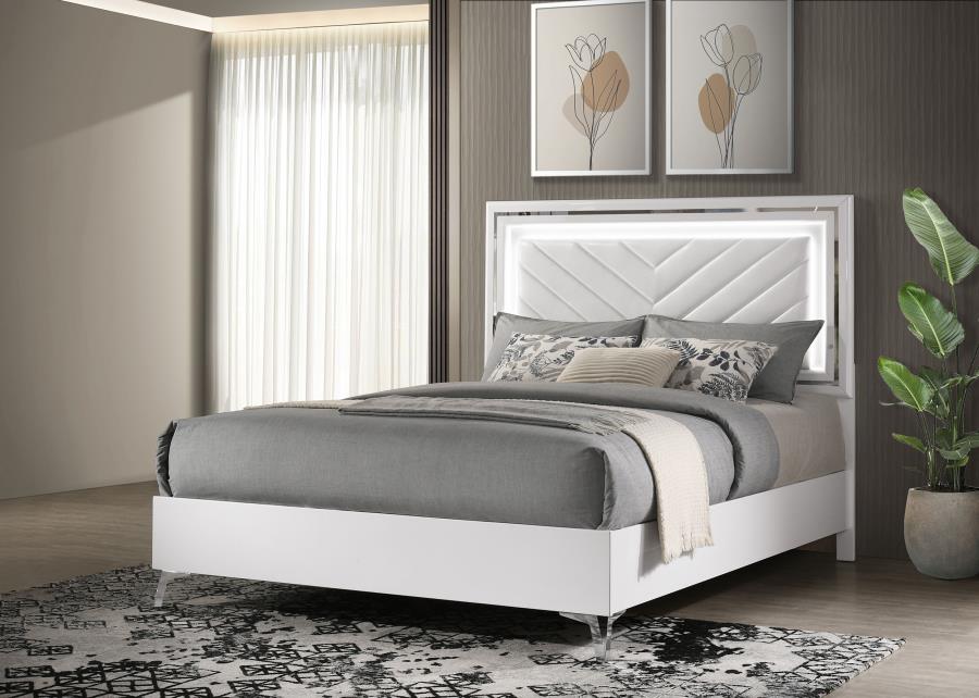 Cassia Queen LED Panel Bed White High Gloss - 215791Q