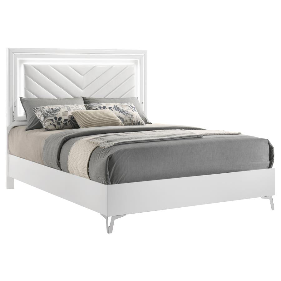 Cassia Queen LED Panel Bed White High Gloss - 215791Q
