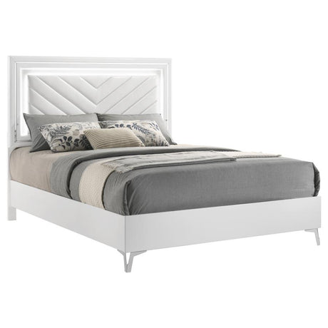 Cassia Queen LED Panel Bed White High Gloss - 215791Q