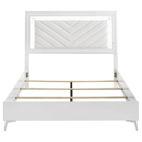 Cassia Queen LED Panel Bed White High Gloss - 215791Q