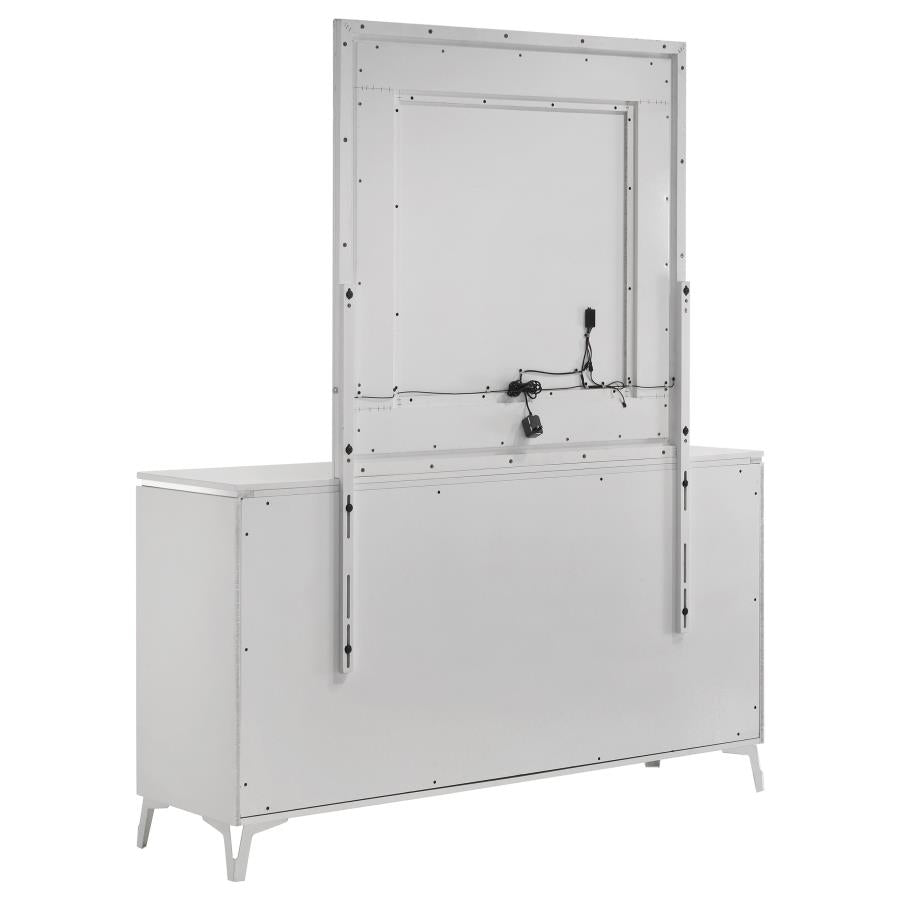 Cassia 6-drawer Dresser Cabinet with Mirror White High Gloss - 215793M