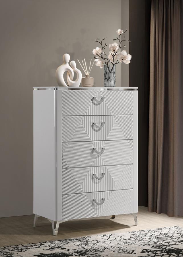 Cassia 5-drawer Bedroom Chest of Drawers White High Gloss - 215795