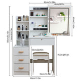 Vanity Set With LED Mirror, Storage Dressing Table & Cushioned Stool - Cream White