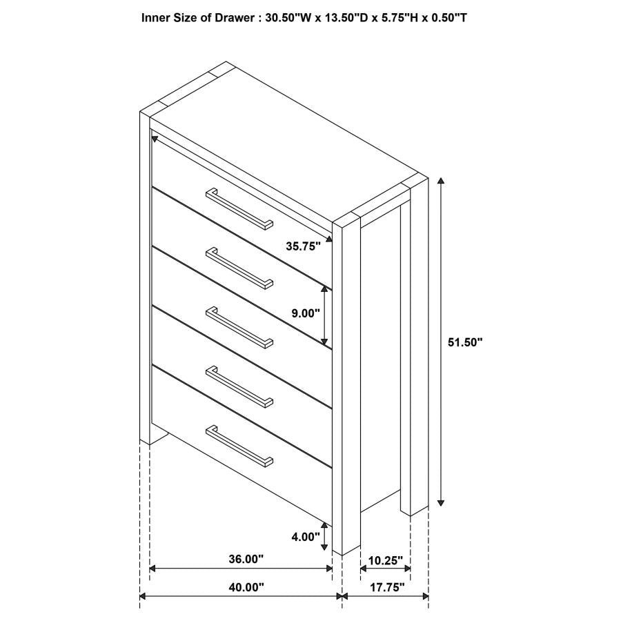 Adderley 5-drawer Bedroom Chest of Drawers Warm Brown - 215855