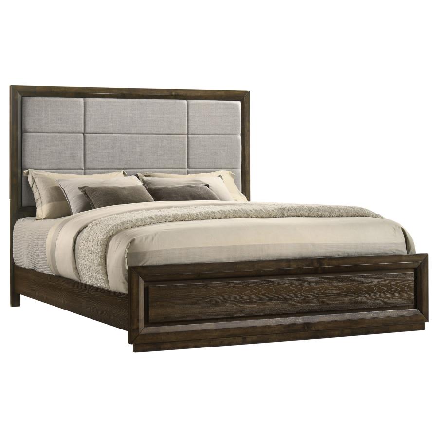 Atlas 63-inch Eastern King Upholstered Panel Bed Grey and Dark Oak - 215971KE