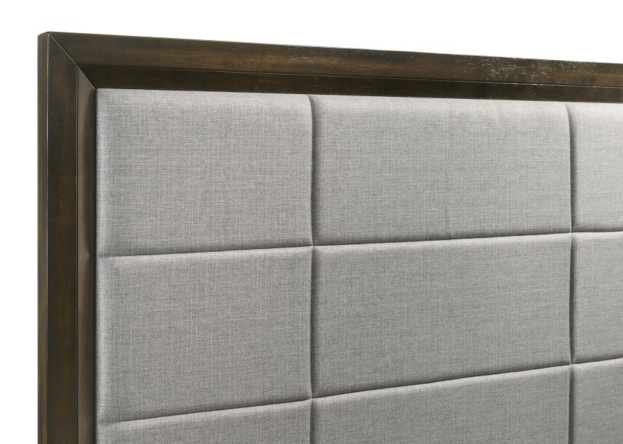 Atlas 63-inch Eastern King Upholstered Panel Bed Grey and Dark Oak - 215971KE