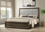 Atlas 63-inch California King Upholstered Panel Bed Grey and Dark Oak - 215971KW