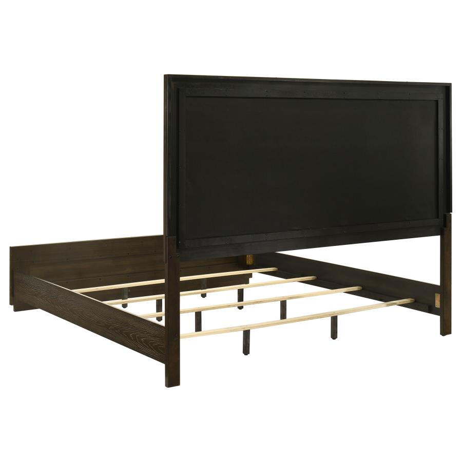 Atlas 63-inch California King Upholstered Panel Bed Grey and Dark Oak - 215971KW