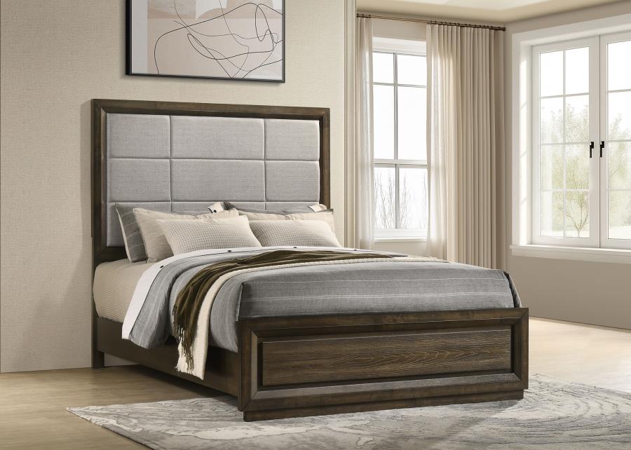 Atlas 63-inch Queen Upholstered Panel Bed Grey and Dark Oak - 215971Q