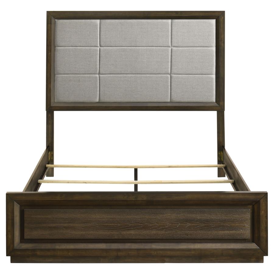 Atlas 63-inch Queen Upholstered Panel Bed Grey and Dark Oak - 215971Q