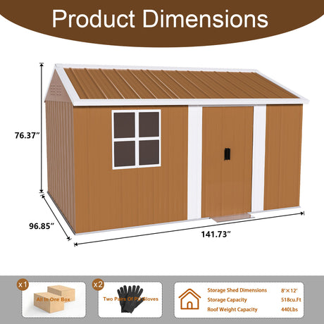 Storage Shed With Windows, Lockable Door & Ventilation For Backyard Tool Organization - Brown