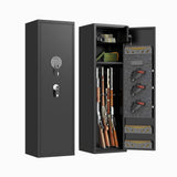 Large Capacity Mechanical Gun Safe For Rifles & Handguns, Digital Password Lock, Built In Independent Lock Box, Adjustable Shelves - Black