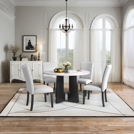 5 Piece Round Dining Table Set, Modern Dining Table And 4 Upholstered Chairs For Dining Room